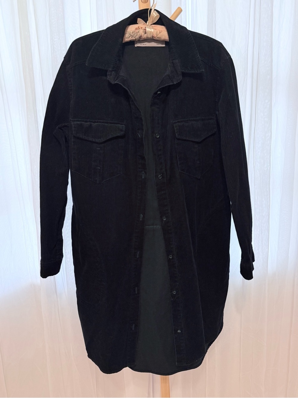 Zara Women’s Black Corduroy Shirt Button Down Jacket Dress Coat - Size Small